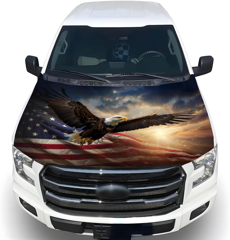 Tobethay American Car Hood Cover - 59x51 in Car Hood Cover Eagle Flag Bonnet Banner with 2 Adjustable Triangular Fasteners, Universal Fit for Trucks, SUV, 250th Anniversary Flag - Image 1